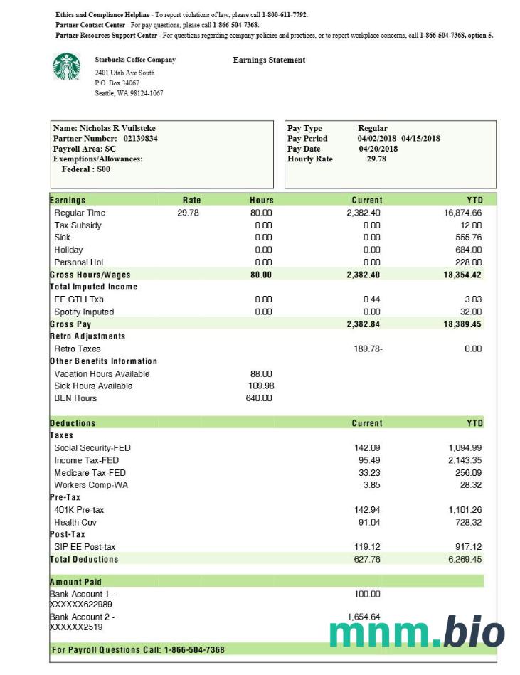 Szablon Oświadczenia o zarobkach firmy kawowej Starbucks w formatach Word i PDF